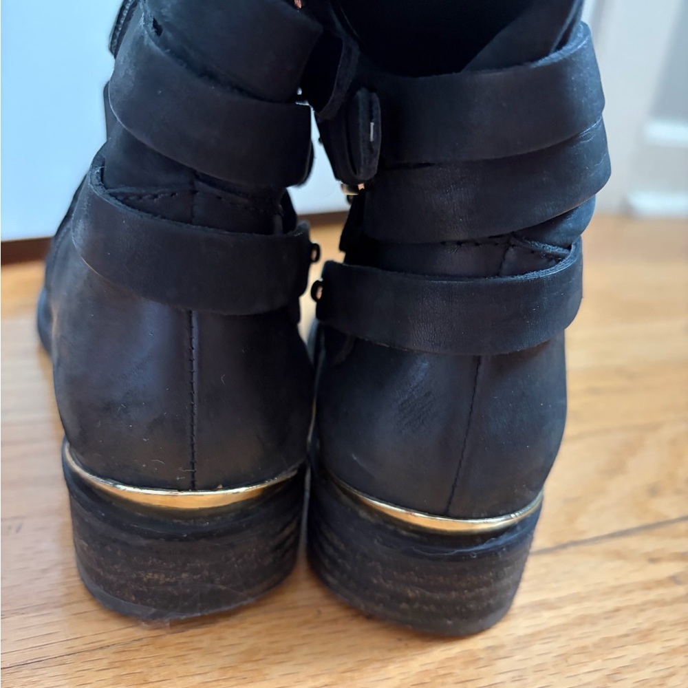 Steve Madden Albany Black Knee-High Boots with Gold Buckle - Picture 7 of 9